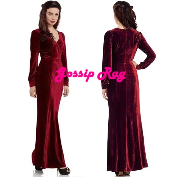 NWT new voodoo vixen Velvet red Maxi Dress size large Vintage 1930s style - Picture 1 of 8